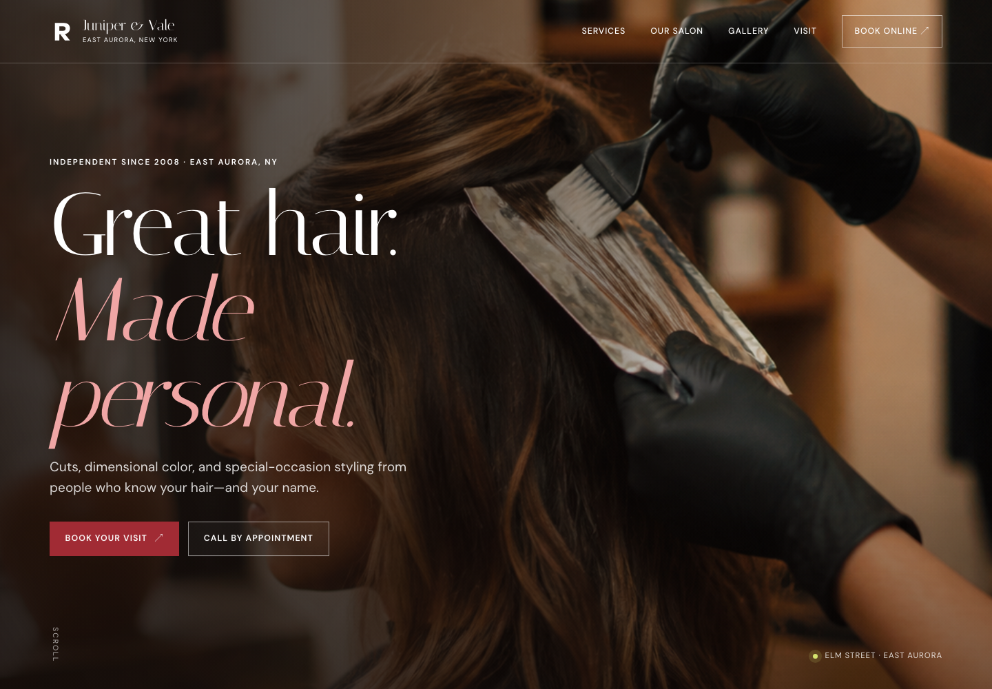 Anonymized salon website concept screenshot