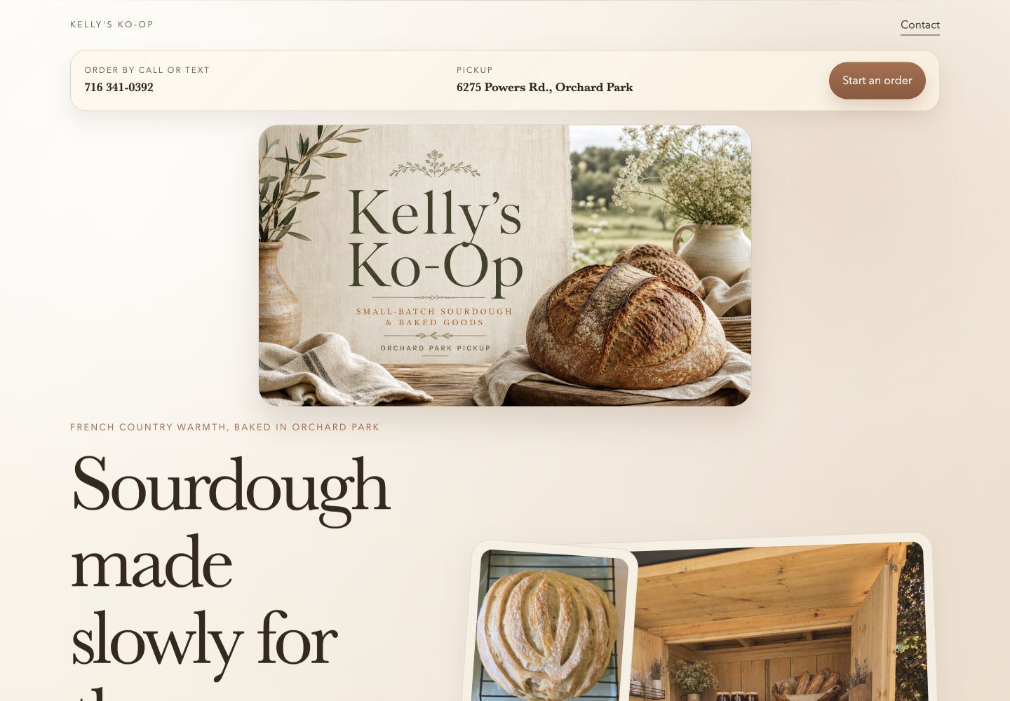 Kelly's Ko-Op bakery website homepage screenshot